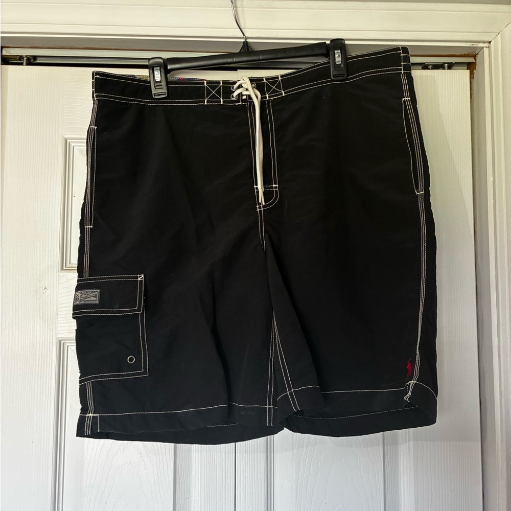 Polo by Ralph Lauren Black Swim Shorts with White Stitching